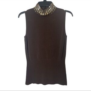 Vintage Y2K Cache ribbed Brown Sleeveless Top Jeweled  Collar size Medium